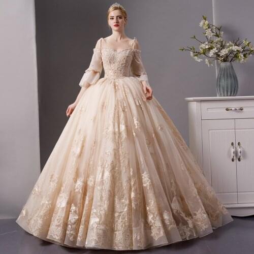 1803 wedding dress 2020 vestidos de novia para boda civil lace dress long sleeve bridal gown champagne plus size marriage dress