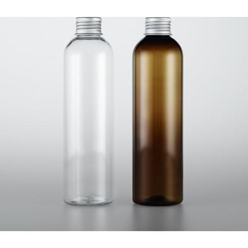 20pcs 250ml empty transparent brown bottle aluminum cap shampoo shower gel shampoo Liquid soap travel container wholesale