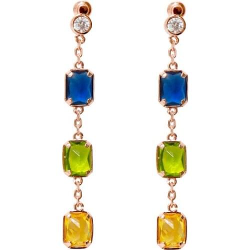 2019 New Style Water Drop Earring Yellow Blue Green Crystal Long Line Drop Tassels Earrings For Women (DJ1359)