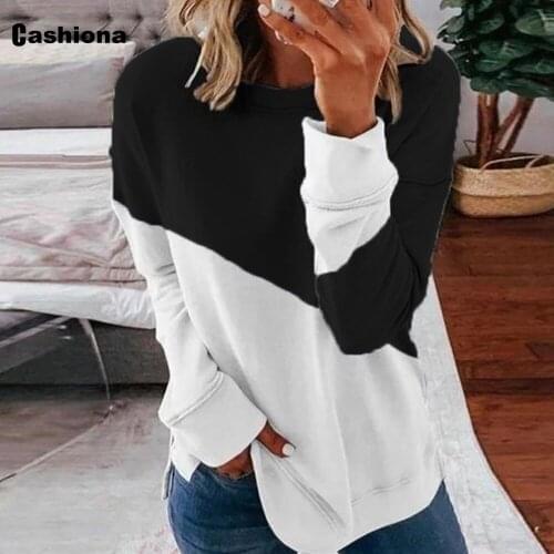 2020 Fashion Tops Women loose sweatshirts Autumn Long sleeve pullovers sweatshirt casual patchwork color long shirt streetwear