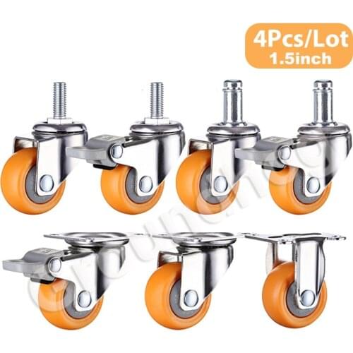4Pcs/Set Swivel Furniture Caster 1.5 inch Heavy Duty 120kg Orange Swivel Castor Wheels Trolley Ultra Quiet Nylon Castor Wheels