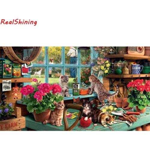 5D Diy Diamond Painting Cross Stitch full Square Diamond Embroidery Cat and flower picture for room Decor H1243