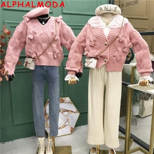 ALPHALMODA Womens 2020 New Bow Twisted Coat Womens Knitted Blouse Autumn Winter Sweater Sweet Women Loose Outer Wear