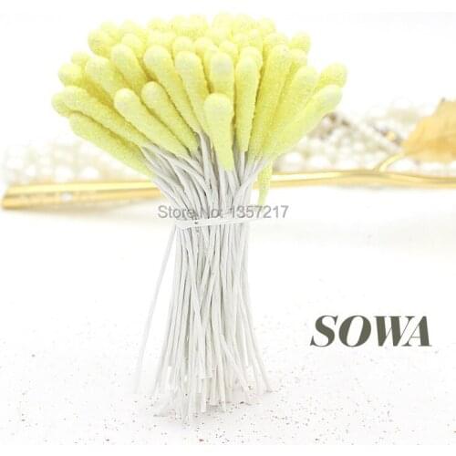 Free Shipping Size 5mm 160pcs/Lot Light Yellow Xmas Single head Iron Wire Pearl Stamen For Christmas Flower Wedding Decoration