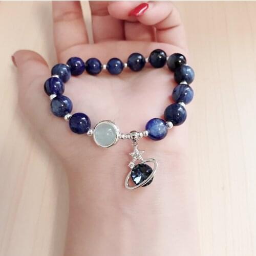 100% Real 925 Sterling Silver Scalable Kyanite Strand Bracelets Lasting Shiny Crystal Delicate Planet Pendant Exquisite Jewelry