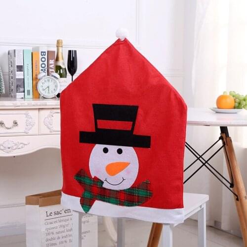 Chair Cover Dinner Dining Table Santa Claus Snowman Red Cap Ornament Chair Back Covers Christmas Decor Table New Year Supplies