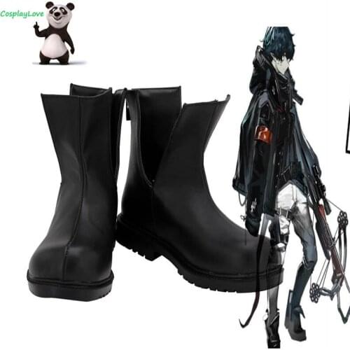 Arknights Faust Black Shoes Cosplay Long Boots Leather Custom Made For Party Christmas Halloween