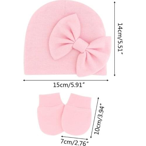 Newborn Beanie Hat Gloves Set Baby Bow Mittens Kit Infants Autumn Winter Warm Cotton Head Wrap Glove Shower Gifts