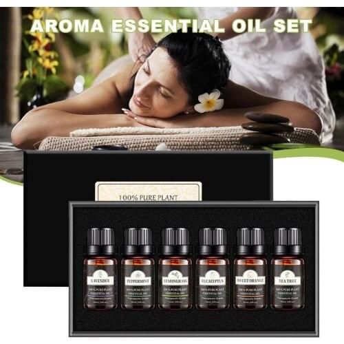 Pure Essential Oils 6pcs Gift Set Natural Plant Aroma Essential Oil Diffuser Eucalyptus, Lavender Mint Lemongrass Tea Tree Oil