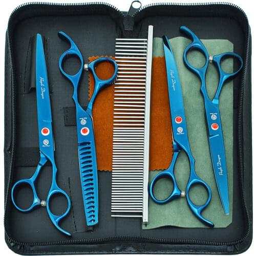 Purple Dragon 7.0" Pet Cutting Scissors Cats Thinning Shears Curved Tijeras Dog Grooming Scissor Japan Steel Dog Clippers B0024B