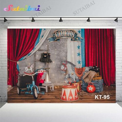 Photography Backdrop Circus Carnival Background Red Curtain Trojan Horse Props Child Birthday Party Supplies Banner Decoration