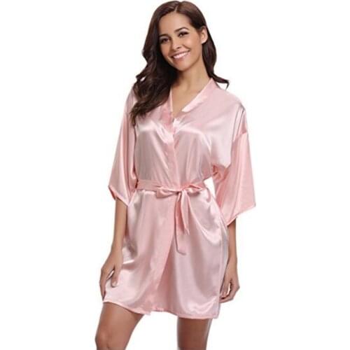 Women Silk Satin Short Night Robe Solid Kimono Robe Fashion Bath Robe Sexy Bathrobe Peignoir Femme Wedding Bride Bridesmaid Robe