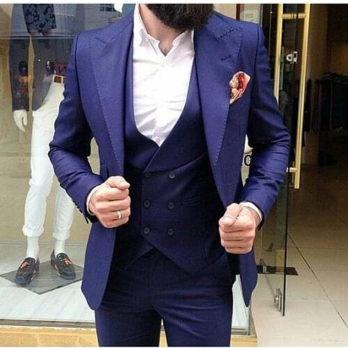 Classic slim Groomsmen Peak Lapel Groom Tuxedos Men Suits Wedding/Prom Best Man Blazer ( Jacket+Pants+Tie+Vest) A279