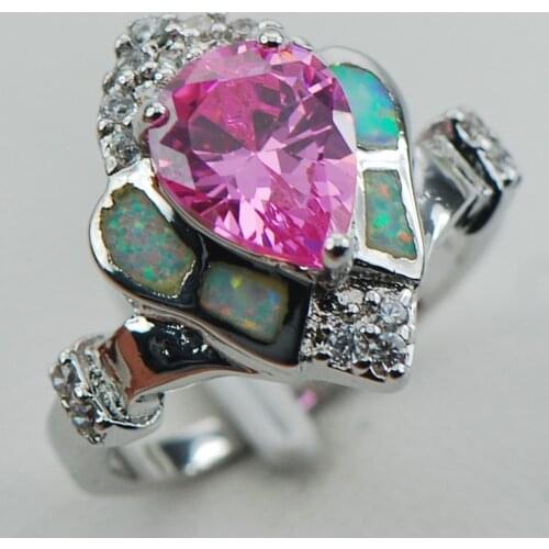 Pink Crystal Zircon White Opal 925 Sterling Silver Ring Size 6 7 8 9 10 R1261