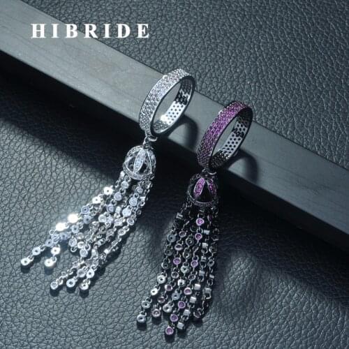 HIBRIDE Luxury Famous Tassel Rings for Women Inlay AAA Cubic Zirconia Rings Fashion Jewelry Party Accessories Femmel R-265