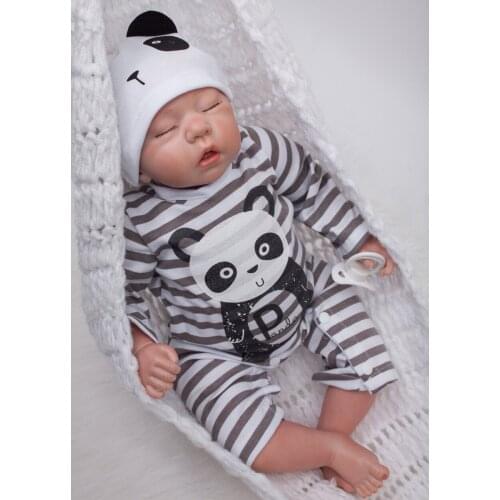 22 Inch Baby Dolls Lifelike Reborn Babies Doll with Panda Clothes Sleeping Silicone Children Toy with Hair Kids Birthday Gift