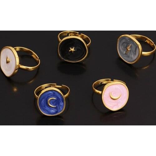 Cute Glaze Star Moon Ring Men Adjustable Anillos 2021 Gold Love Heart Anel Lightning Rings for Women Jewelry Wedding Party Gifts