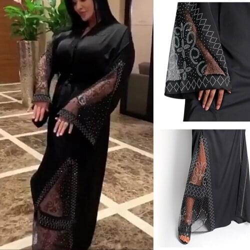 MD Muslim Fashion Abayas For Women Dubai Turkish Stones Long Sleeve Dress Evening Elegant Gowns Islamic Clothing Moroccan Kaftan
