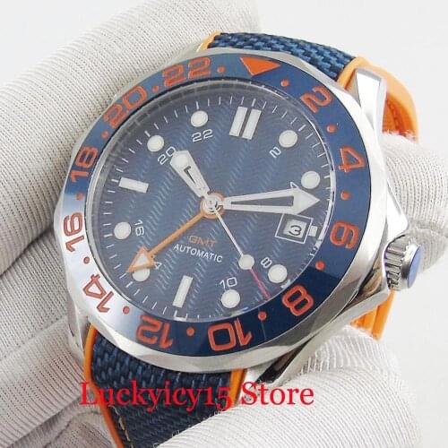 High Quality 41mm Blue Dial Auto Date Automatic Mens Watch With Sapphire Crystal Rubber Strap
