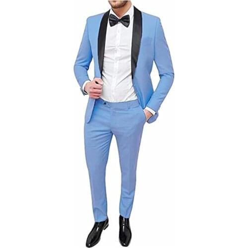 Mens Wedding Suits Formal 2 Pieces Blue Navy Single Breasted Shawl Lapel Slim Fit Stylish Blazer Jackets and Pants Costumes