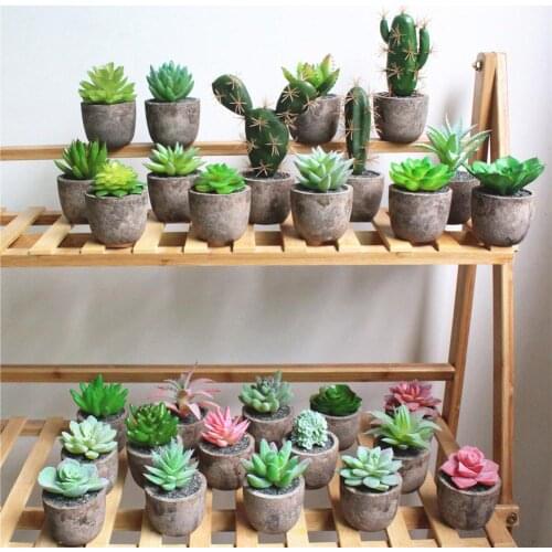 4Pcs/Set Potted Artificial succulent plants Bonsai set fake Flower vase Decorative Flower Home Balcony Decoration