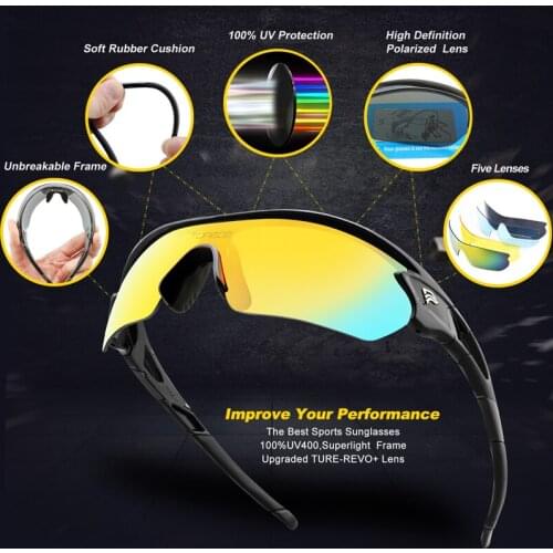 New Polarized Sports Sunglasses With 5 Interchangeable Lens for Men Women Cycling Running Driving Fishing Golf Hiking Glasses