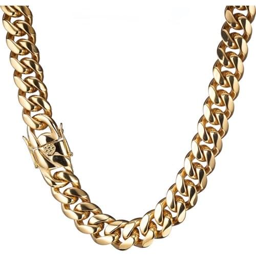16mm High Quality Stainless Steel Charming Gold Color Cuban Curb Link Chain Mens Womens Necklace Or Bracelet Jewelry 7-40"