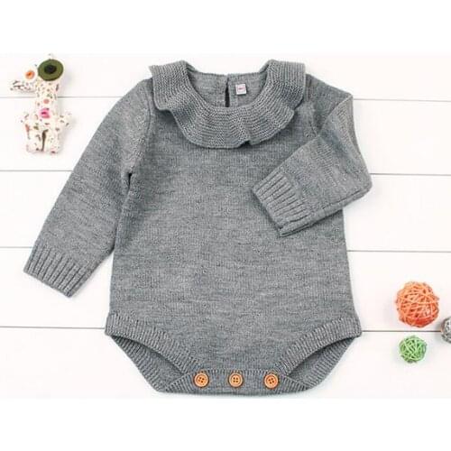 Newborn Baby Clothes Spring Knitted Baby Romper Ruffle Collar Infant Baby Girl Boy Jumpsuit Toddler Baby Boy Girl Romper Overall