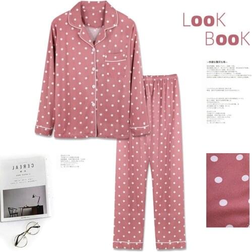 Long Sleeve Pajamas Womens Lapel Cardigan Set Wave Point Trousers Large Home Wear Pajamas for Women