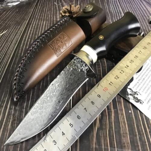 Handmade forged Damascus hunting knife fixed knife ebony handle Damascus Steel Straight knife