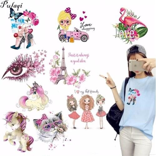 Pulaqi Fashion Girl Heat Transfers Transfer Patch Applique Clothes Decor For Iron On Patches Boys DIY Unicorn Wholesale H