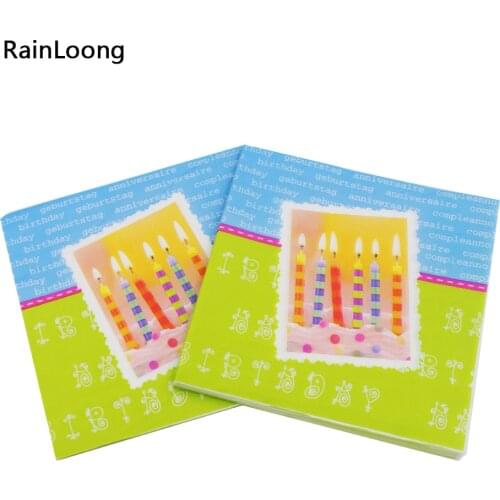 [RainLoong] Candle Birthday Paper Napkin Printed Feature Tissue Decoration Servilleta 33cm*33cm 1 pack (20pcs/pack)