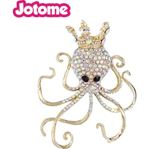 Luxurious large lewlery Gold/silver planting Austrian crystal animal pin AB rhinestone octopus brooch metal