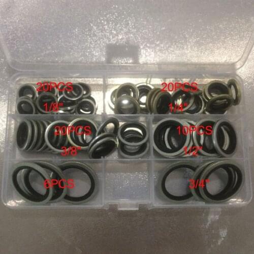 76 PCS Self Centering Metal Rubber Bonded Drain Plug Oil O Ring Washer Seal Combined Washer Sealing Ring Plastic Box Kit Set