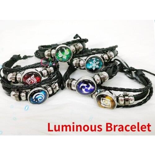 Game Genshin Impact Luminous Bracelet Cosplay Prop Eye of God Water Wind Thunder Fire Rock Ice Element Jewelry Gift