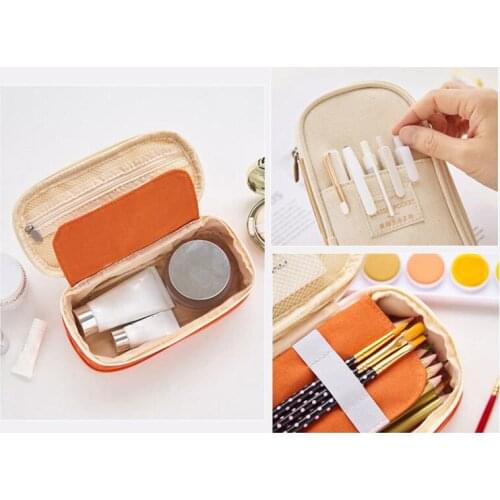 Telescopic Macaron Color Pencil Case Large Capacity Zipper Canvas Makeup Stationery EM88