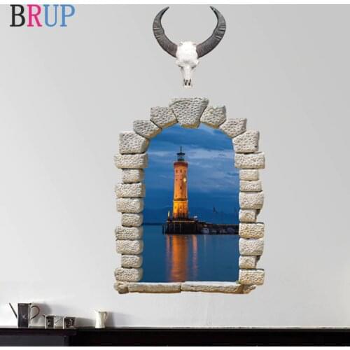 Creative Lighthouse 3D Window Wall Stickers Art Sea Landscape Home Decor PVC Vinyl Room Decoration Europe Wallpapers Removable