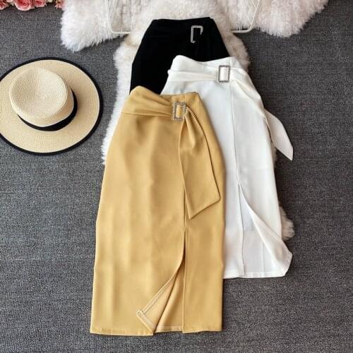 Vintage Long Midi Skirt For Women With Slit High Waist Bodycon Skirt Women Irregular Casual Jupe Femme Saias Faldas Mujer