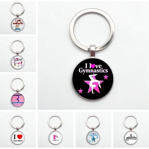 I Love Gymnastics Image Keychain, Handmade Quality Keychain, Gymnast Convex Glass Keychain, Gymnastic Lovers Memorial Gift