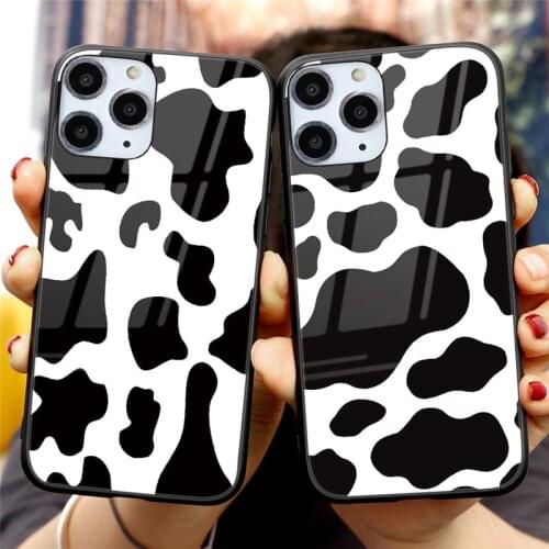 Tempered Glass Black White Cow Symbol Pattern Phone Case For Funda iPhone 6 6S 7 8 Plus 11 Pro XS Max XR X 10 SE 2020 TPU Cover