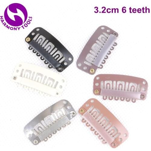 Free Shipping 50 pcs 3.2cm 6 teeth Silicone Snap Clips Stainless Steel Clips for Clipin Hair Extensions with 6 different colors