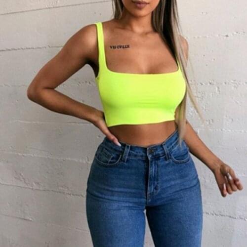 2021 Summer Sexy Women Solid Strappy Tank Top Essential Vest Crop Top Sleeveless Slash Neck Beach Club Women Sports Tank Tops