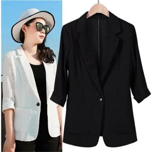Women Blazers NEW Casual summer thin cotton and linen Slim seven-sleeved linen Plus Size 7XL Work Wear professional suit