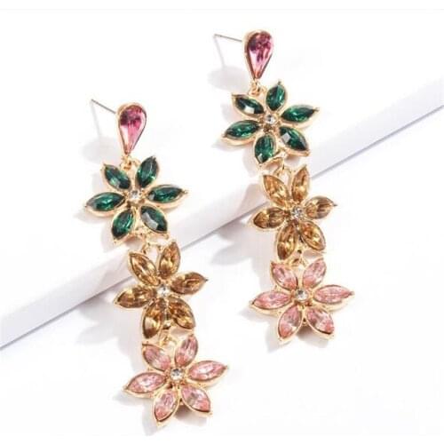 2019 Bohemia Flowers Drop Earrings For Women Trendy Crystal Earrings Hanging Dangle Earrings Fashion Jewelry Party Gifts