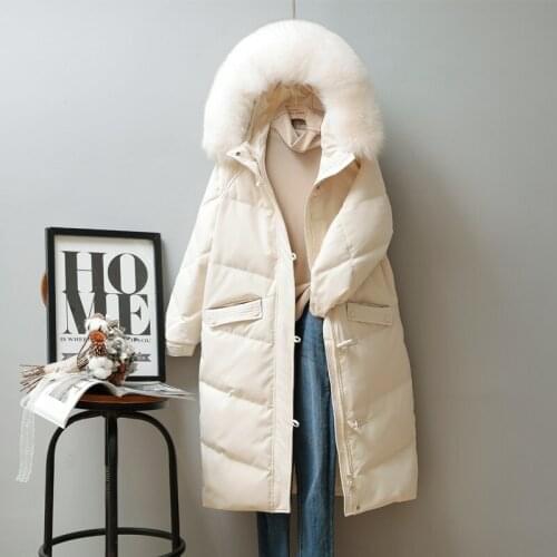 Winter Hooded Women Down Jackets New Warm Padded Duck Down Parkas Fashion Big Fox Fur Collar Long Female Thicken Down Coats