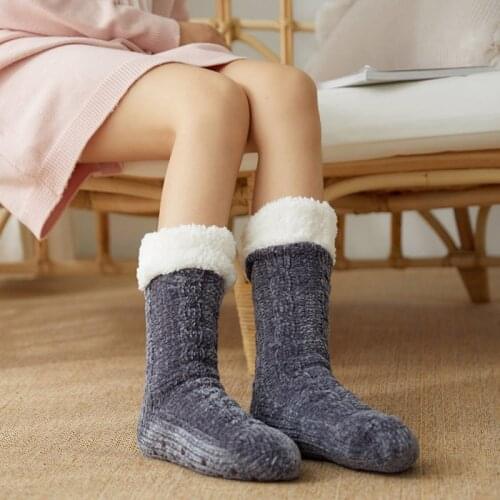 Winter Women Warm Socks Cotton Knit Floor Non-slip Super Thicken Soft Socks Girl Plus Velvet Keep Warm Female Socks