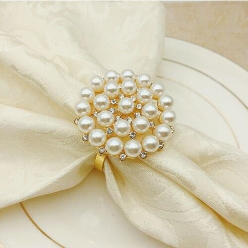 1pcs/lot Wedding pearl napkin ring alloy flower napkin buckle diamond napkin ring table desktop decorations