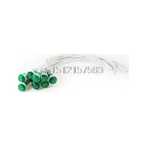 10 Pcs 10mm Hole 2 Wire Cable Green Indicator Pilot Light Lamp DC 24V
