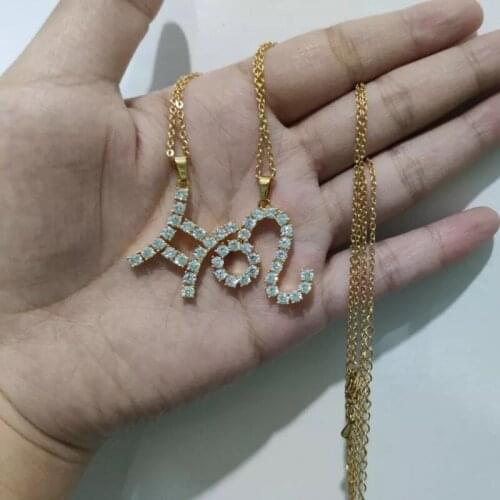 12 Constellation Crystal Zircon Gold Zodiac Sign Pendant Necklace Libra Jewelry Punk Women Men Hip Hop Jewelry Birthday Gifts