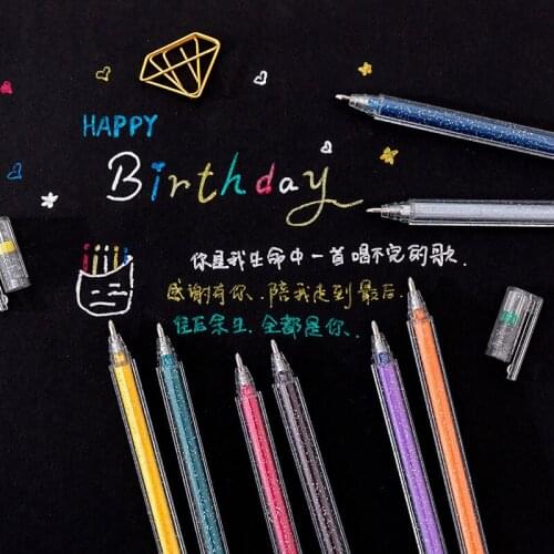 8pcs/lot 1.0mm Glitter Gel Pens DIY Painting Drawing Highlight Pen Drawing Sketching Album School Office Supply